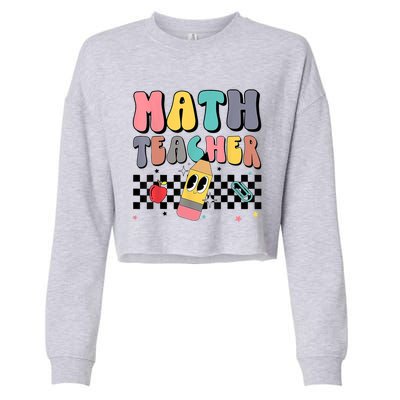 Retro Groovy Funny Math Teacher Happy 100 Days Of School Gift Cropped Pullover Crew