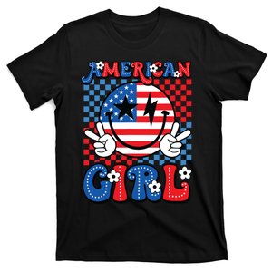 Retro Groovy Fourth 4th Of July Smile American Girl T-Shirt