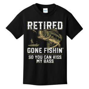 Retired Gone Fishin Funny Bass Fishing Fisherman Retirement Kids T-Shirt