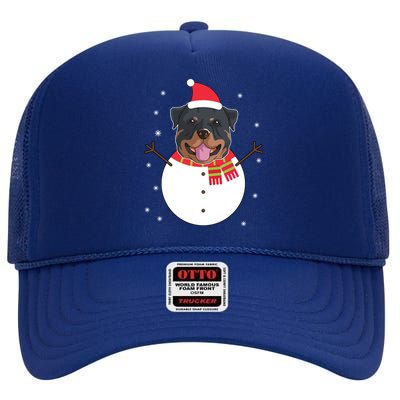 Rottweiler Gift Funny Snow Christmas Top High Crown Mesh Back Trucker Hat