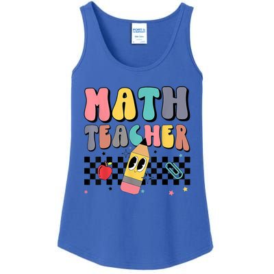 Retro Groovy Funny Math Teacher Happy 100 Days Of School Funny Gift Ladies Essential Tank