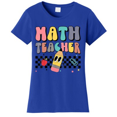 Retro Groovy Funny Math Teacher Happy 100 Days Of School Funny Gift Women's T-Shirt