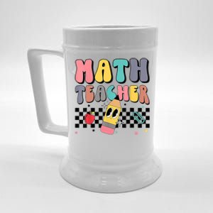 Retro Groovy Funny Math Teacher Happy 100 Days Of School Funny Gift Beer Stein