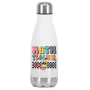 Retro Groovy Funny Math Teacher Happy 100 Days Of School Funny Gift Stainless Steel Insulated Water Bottle