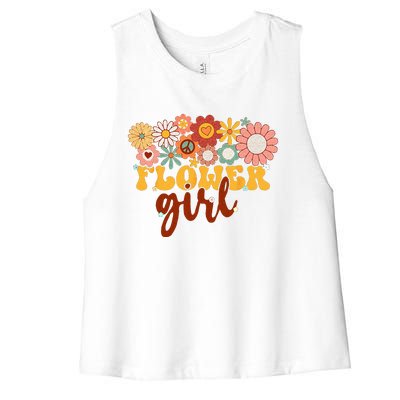 Retro Groovy Flower Girl A Bridesmaid Proposal Women Girl Women's Racerback Cropped Tank