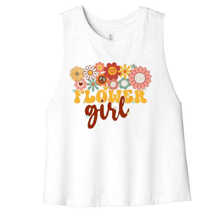 Retro Groovy Flower Girl A Bridesmaid Proposal Women Girl Women's Racerback Cropped Tank