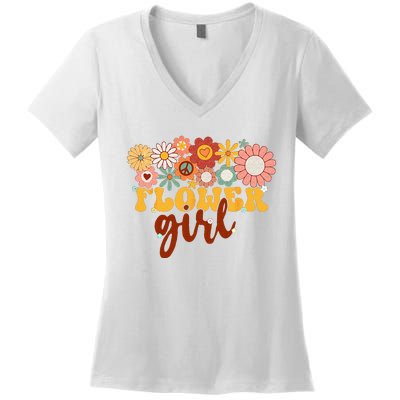 Retro Groovy Flower Girl A Bridesmaid Proposal Women Girl Women's V-Neck T-Shirt