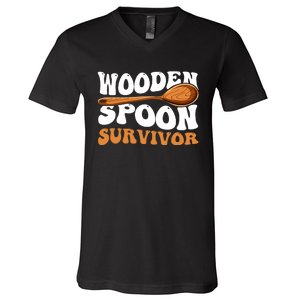 Retro Groovy Funny Wooden Spoon Survivor V-Neck T-Shirt