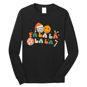 Retro Groovy Fa La La Christmas Cute Santa Hat Xmas Lights Long Sleeve Shirt