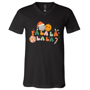 Retro Groovy Fa La La Christmas Cute Santa Hat Xmas Lights V-Neck T-Shirt