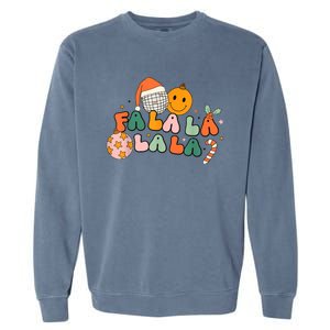 Retro Groovy Fa La La Christmas Cute Santa Hat Xmas Lights Garment-Dyed Sweatshirt