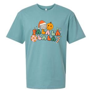 Retro Groovy Fa La La Christmas Cute Santa Hat Xmas Lights Sueded Cloud Jersey T-Shirt