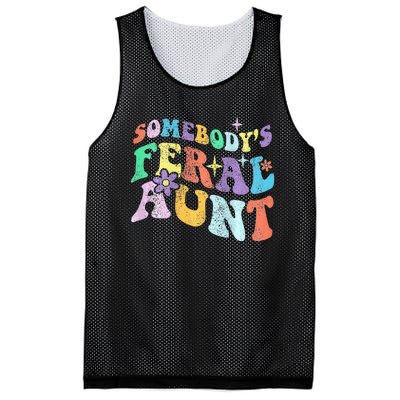 Retro Groovy Funny Somebody's Feral Aunt On Back Mothers Day  Mesh Reversible Basketball Jersey Tank