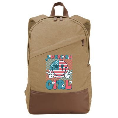 Retro Groovy Fourth 4th Of July Smile American Girl Cotton Canvas Backpack