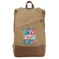 Retro Groovy Fourth 4th Of July Smile American Girl Cotton Canvas Backpack