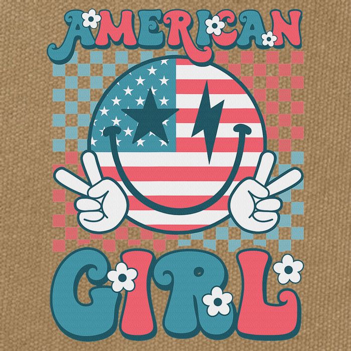 Retro Groovy Fourth 4th Of July Smile American Girl Cotton Canvas Backpack