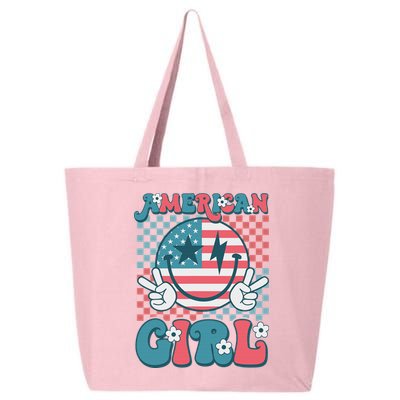 Retro Groovy Fourth 4th Of July Smile American Girl 25L Jumbo Tote