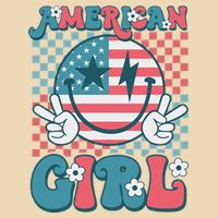 Retro Groovy Fourth 4th Of July Smile American Girl Drawstring Bag