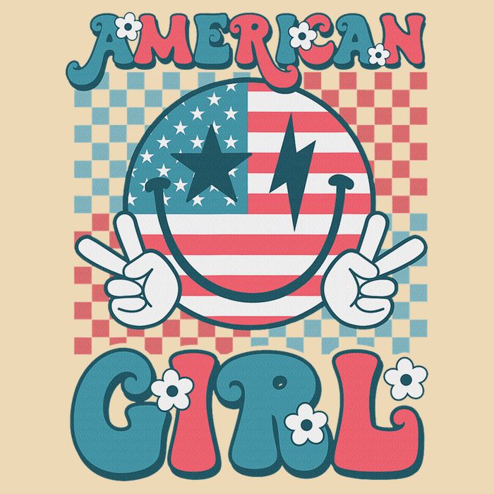 Retro Groovy Fourth 4th Of July Smile American Girl Drawstring Bag