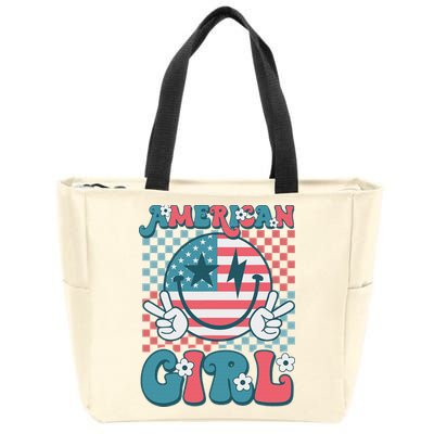 Retro Groovy Fourth 4th Of July Smile American Girl Zip Tote Bag