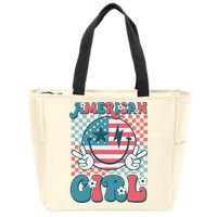 Retro Groovy Fourth 4th Of July Smile American Girl Zip Tote Bag