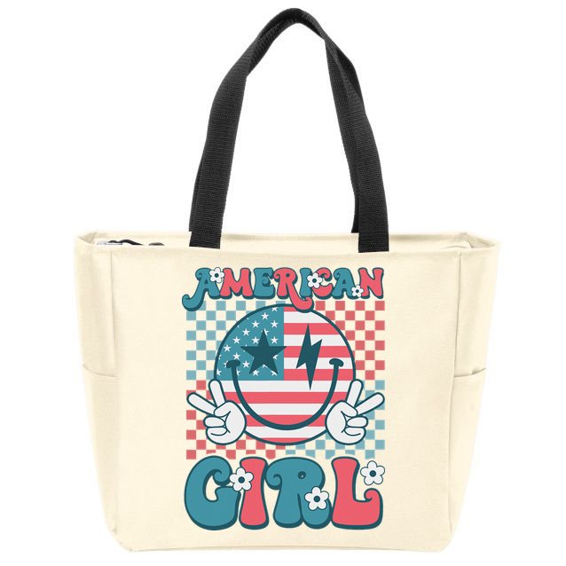 Retro Groovy Fourth 4th Of July Smile American Girl Zip Tote Bag