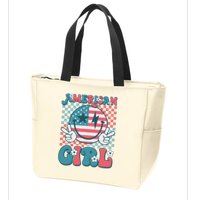 Retro Groovy Fourth 4th Of July Smile American Girl Zip Tote Bag