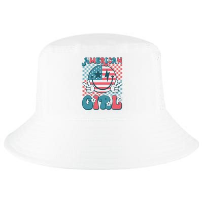 Retro Groovy Fourth 4th Of July Smile American Girl Cool Comfort Performance Bucket Hat