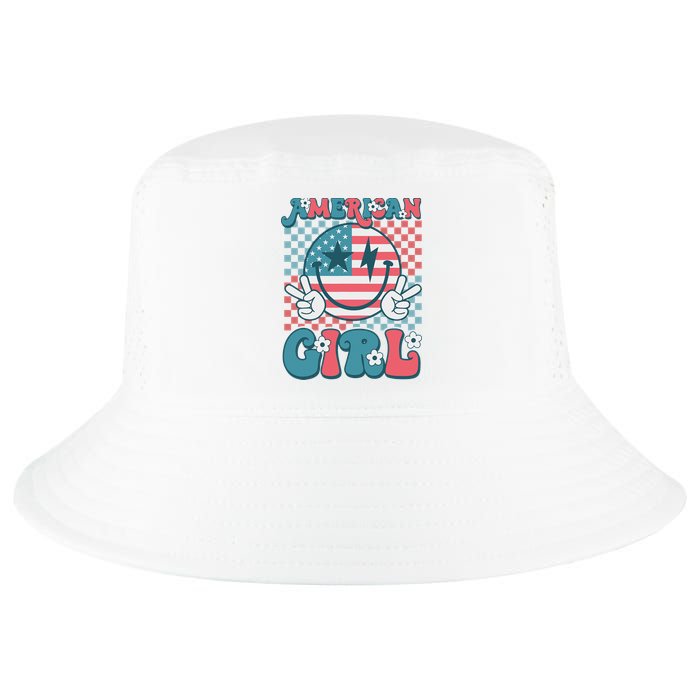 Retro Groovy Fourth 4th Of July Smile American Girl Cool Comfort Performance Bucket Hat