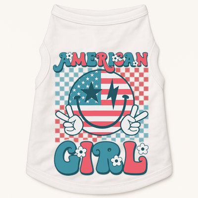 Retro Groovy Fourth 4th Of July Smile American Girl Doggie Tank
