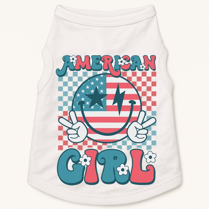Retro Groovy Fourth 4th Of July Smile American Girl Doggie Tank