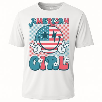 Retro Groovy Fourth 4th Of July Smile American Girl Performance Shirt