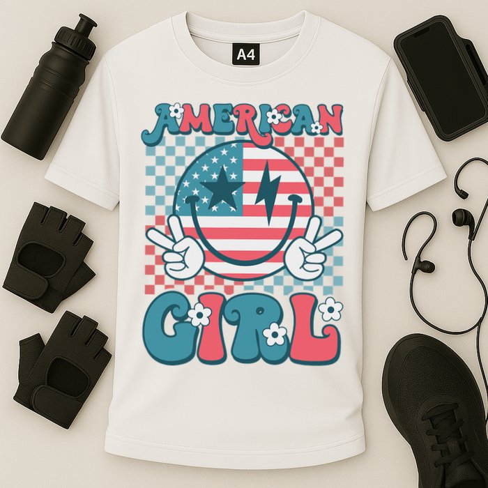Retro Groovy Fourth 4th Of July Smile American Girl Performance Shirt