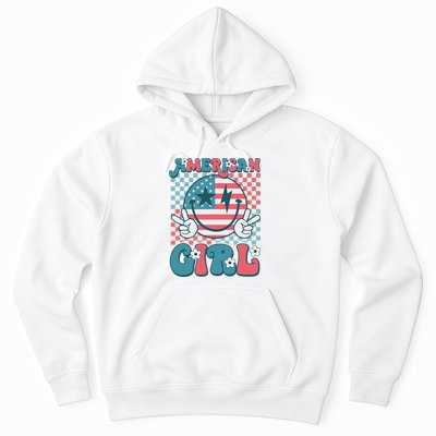 Retro Groovy Fourth 4th Of July Smile American Girl Hoodie
