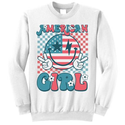 Retro Groovy Fourth 4th Of July Smile American Girl Sweatshirt