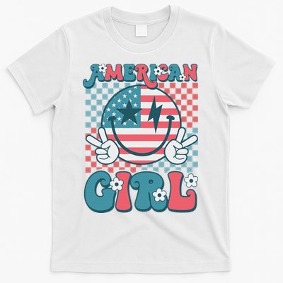 Retro Groovy Fourth 4th Of July Smile American Girl T-Shirt