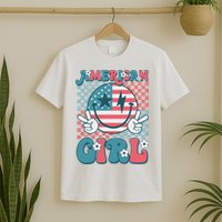 Retro Groovy Fourth 4th Of July Smile American Girl T-Shirt