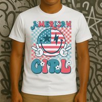 Retro Groovy Fourth 4th Of July Smile American Girl T-Shirt