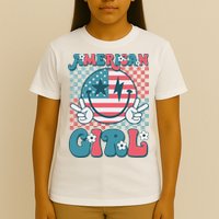 Retro Groovy Fourth 4th Of July Smile American Girl T-Shirt
