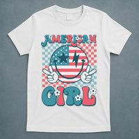 Retro Groovy Fourth 4th Of July Smile American Girl T-Shirt