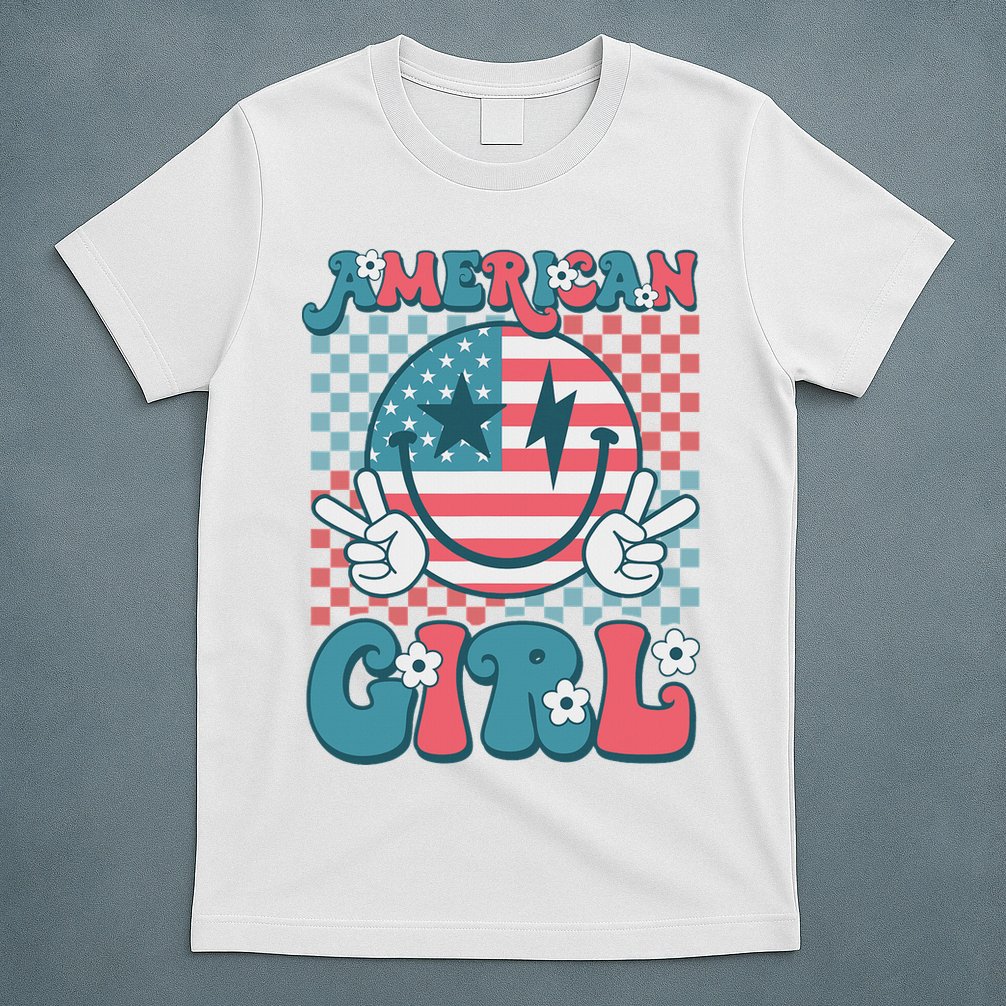 Retro Groovy Fourth 4th Of July Smile American Girl T-Shirt