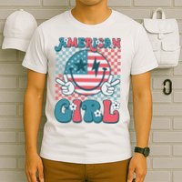 Retro Groovy Fourth 4th Of July Smile American Girl T-Shirt