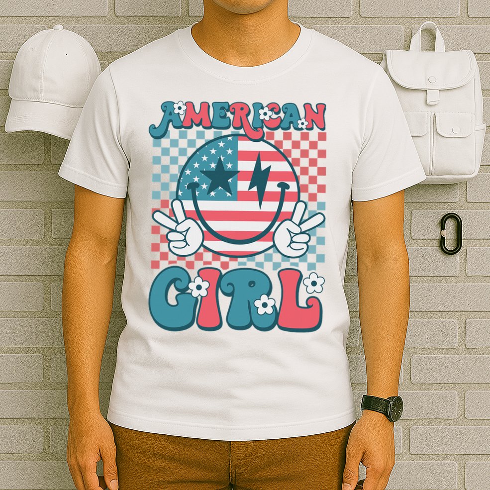 Retro Groovy Fourth 4th Of July Smile American Girl T-Shirt