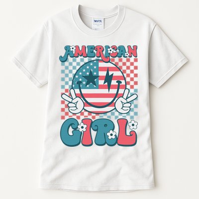 Retro Groovy Fourth 4th Of July Smile American Girl Tall T-Shirt