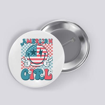 Retro Groovy Fourth 4th Of July Smile American Girl Button