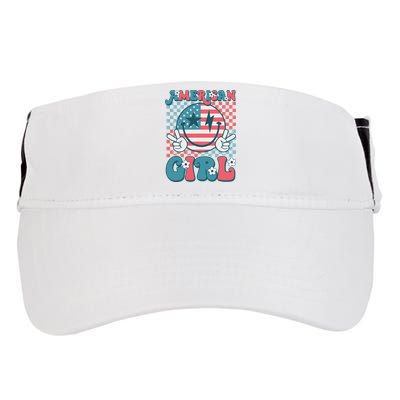Retro Groovy Fourth 4th Of July Smile American Girl Adult Drive Performance Visor