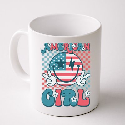 Retro Groovy Fourth 4th Of July Smile American Girl Mug