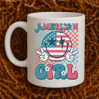 Retro Groovy Fourth 4th Of July Smile American Girl Mug