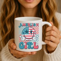 Retro Groovy Fourth 4th Of July Smile American Girl Mug