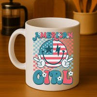 Retro Groovy Fourth 4th Of July Smile American Girl Mug